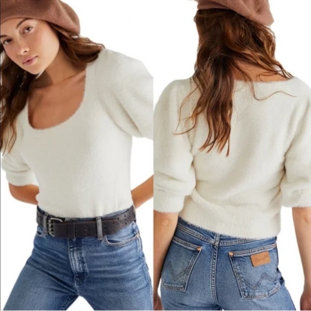 Free People Ivory Fuzzy Moonbeam Sweater